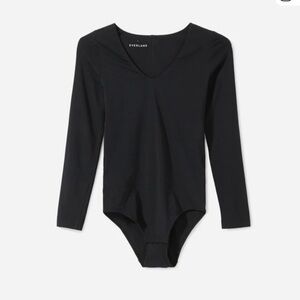 Everlane | Supima Cotton Long Sleeve V-Neck Bodysuit in Black